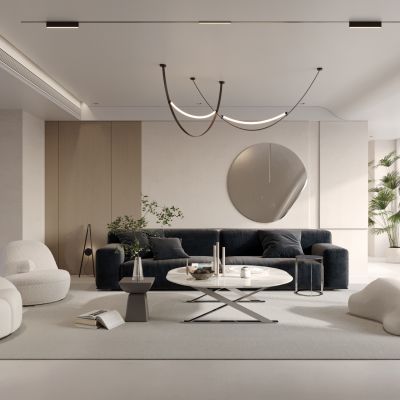 现代简约奶油风家居客厅，摆件