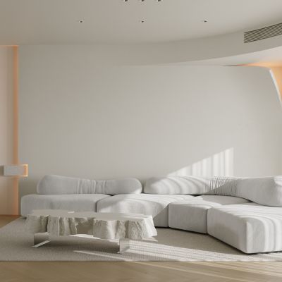 现代侘寂风奶白客餐厅