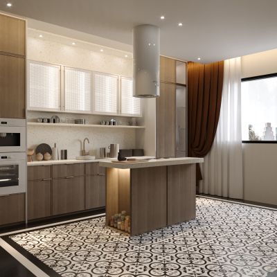 中古风开放厨房，摆件