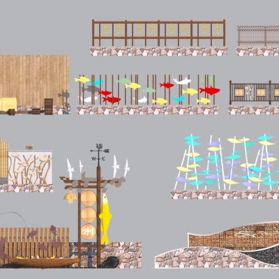 中式渔文化景墙_渔俗景墙_渔俗围墙3D模型
