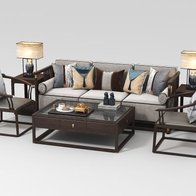 新中式沙发茶几组合