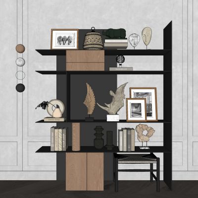 侘寂，黑钢，原木，书柜，装饰柜