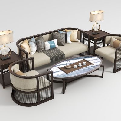 新中式沙发茶几组合