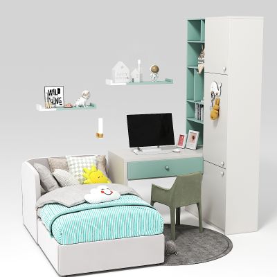 儿童房家具一套，单人床，书桌，衣柜