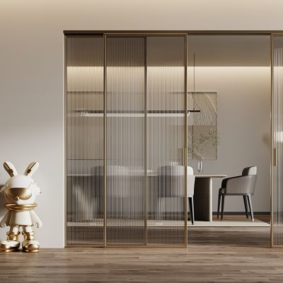 现代轻奢玻璃移门 玻璃移门组合 餐桌椅组合