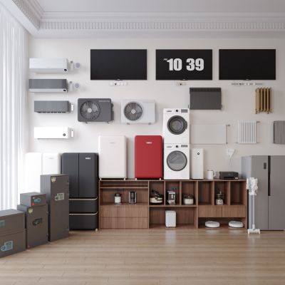 电器组合，洗衣机，冰箱，保险箱，电视