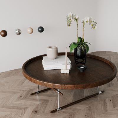 侘寂，中古，茶几，圆形，原木，不锈钢