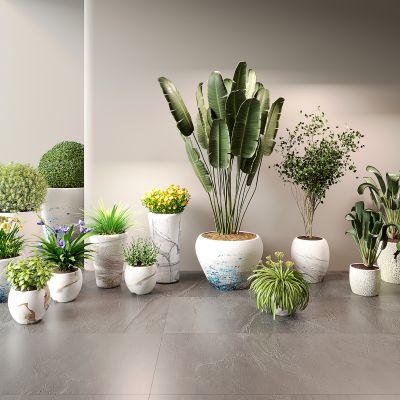 现代植物堆 绿植盆栽组合模型
