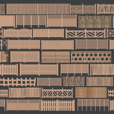 现代围栏_栅栏_篱笆_木篱3D模型