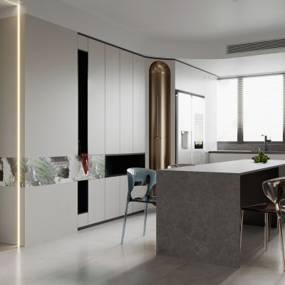 现代家居餐厅_岛台_开放式厨房