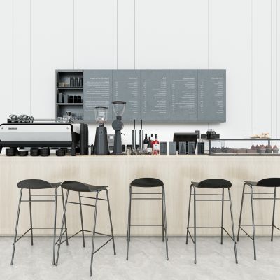 现代咖啡店，咖啡厅，奶茶店前台，吧台，服务台，接待台，操作台，咖啡机设备