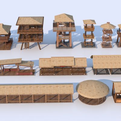 中式塔楼 田园观景台3D模型