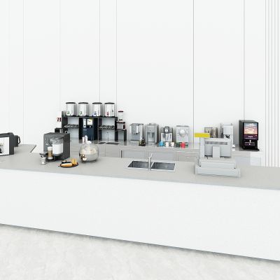 现代咖啡店，咖啡厅，奶茶店前台，吧台，服务台，接待台，操作台，咖啡机设备