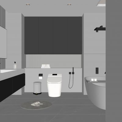 现代卫生间 马桶 浴室柜 洗脸盆 镜子 玻璃隔断 浴缸