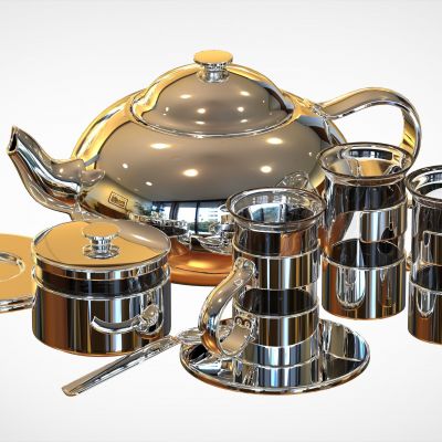 现代不锈钢茶具3D模型