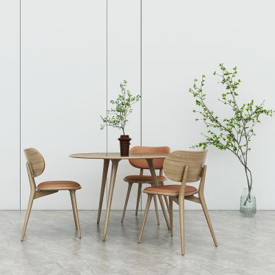 休闲桌椅，木质圆桌椅，咖啡厅桌椅，洽谈桌椅3D模型