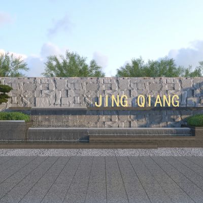 新中式流水景墙3D模型