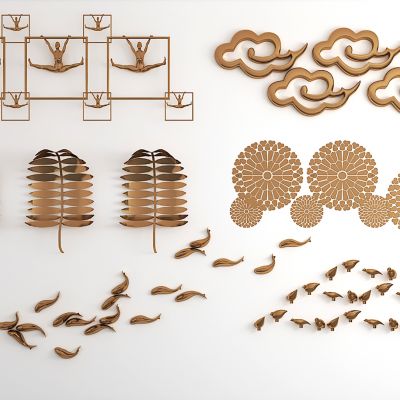 现代轻奢金属树叶鱼小鸟祥云墙饰 挂件组合