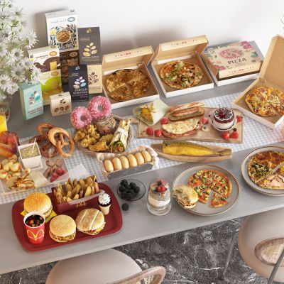 汉堡披萨组合 西点面包 肉卷 披萨盒 