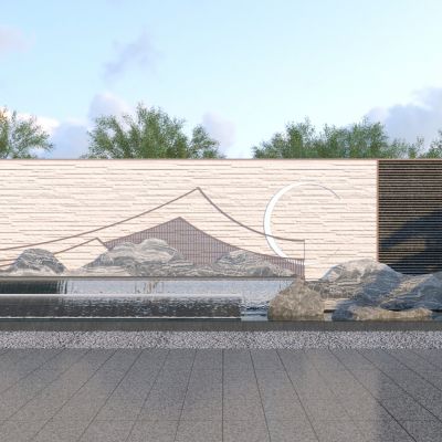 新中式跌水景墙3D模型