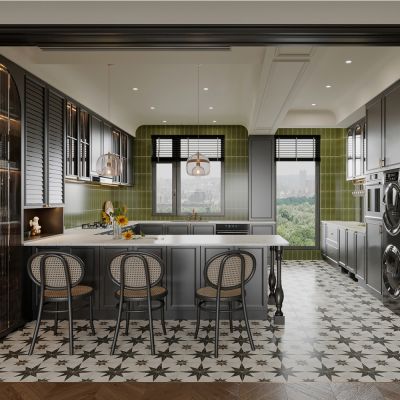 法式黑色复古开放式厨房