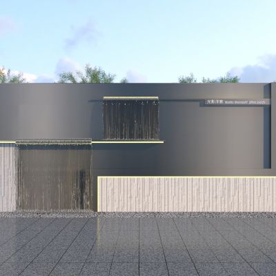 现代跌水景墙3D模型