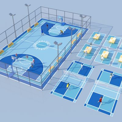 现代篮球场 羽毛球场 乒乓球场3D模型