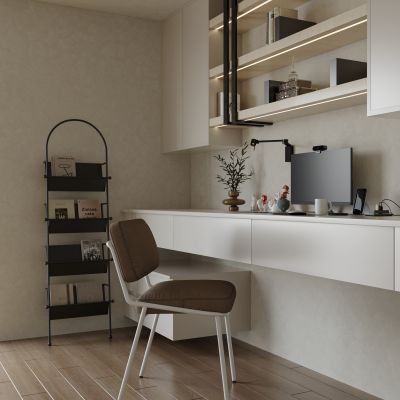 现代奶油风书房，摆件