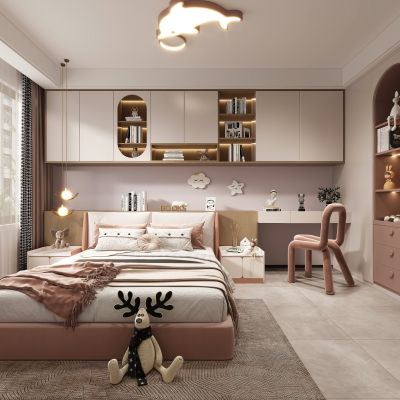 现代儿童房，小孩房，儿童房，女孩房