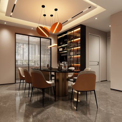 现代餐厅，餐厅，酒柜，入户，餐桌
