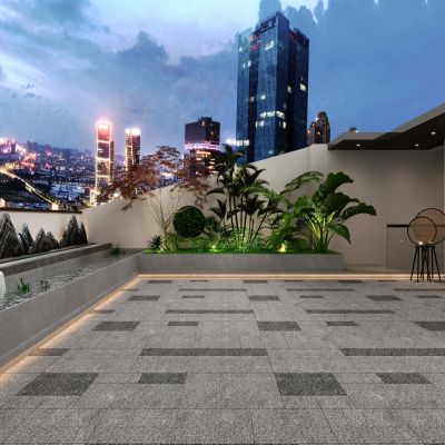 现代露台，阳台，花园，鱼池