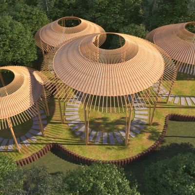 现代竹构廊架3D模型