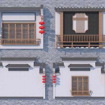 中式马头墙围墙组合3D模型