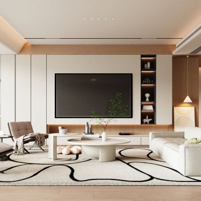 现代客厅 沙发茶几组合 雕塑 摆件 落地灯  装饰画  地毯