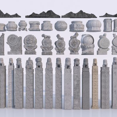 中式抱鼓石3D模型