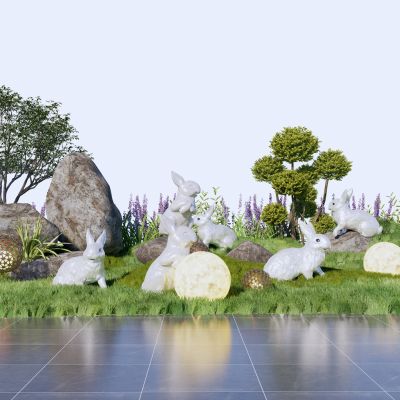 景观小品 雕塑小品 兔子动物雕塑 景观树 石头 微地形 开花植物3D模型