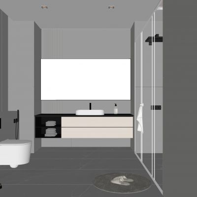 现代卫生间 马桶 浴室柜 洗脸盆 镜柜 玻璃隔断