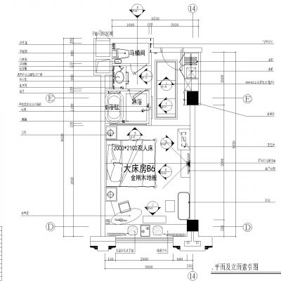酒店大床房施工图
