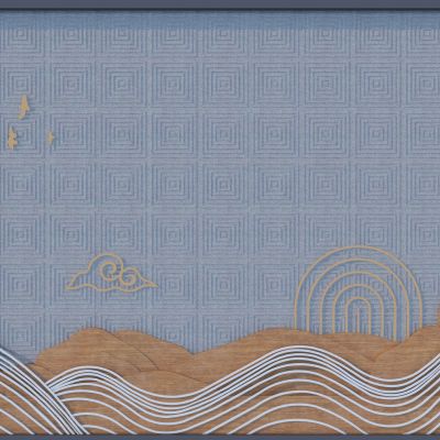 新中式山水背景墙3D模型