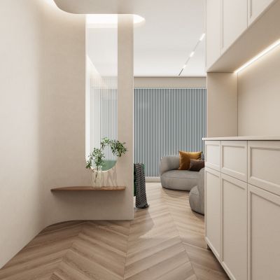 奶油诧寂风圆弧玄关隔断