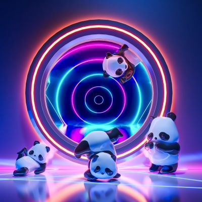 现代 炫酷 熊猫雕塑 摆件 装饰品