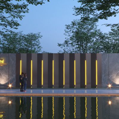 现代入口对景造型景墙3D模型