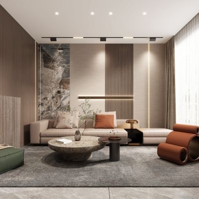 现代客厅，客厅，沙发，背景墙