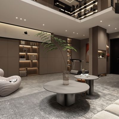 现代客厅，书房，书柜，玄关