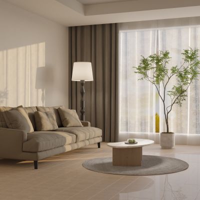 现代奶油小清新客厅 沙发茶几 绿植 落地灯