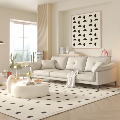 北欧奶油风客厅，现代皮沙发