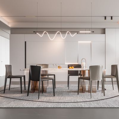 现代家居餐厅 餐桌椅组合 酒柜组合 吊灯 饰品 