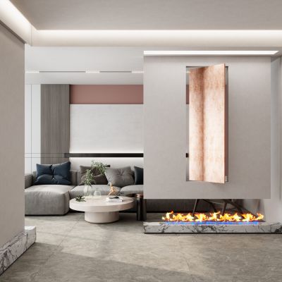 意式奶油风旋转铜板玄关隔断