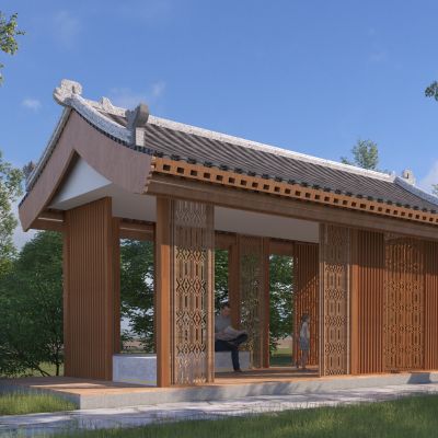 新中式廊架3D模型