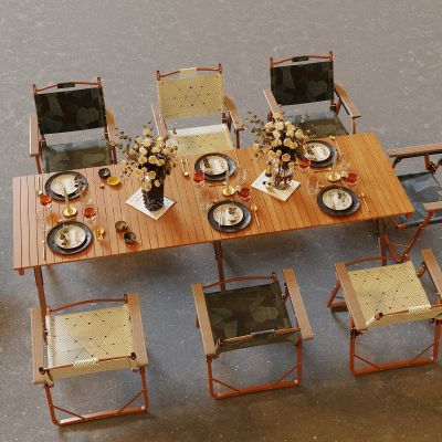 现代户外桌椅组合_餐具_花瓶_酒杯